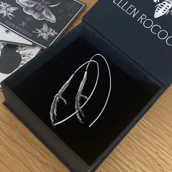 Ellen Rococo Sterling Silver Starling Bird Claw Talon Hanger Earrings BNIB - Picture 2 of 6